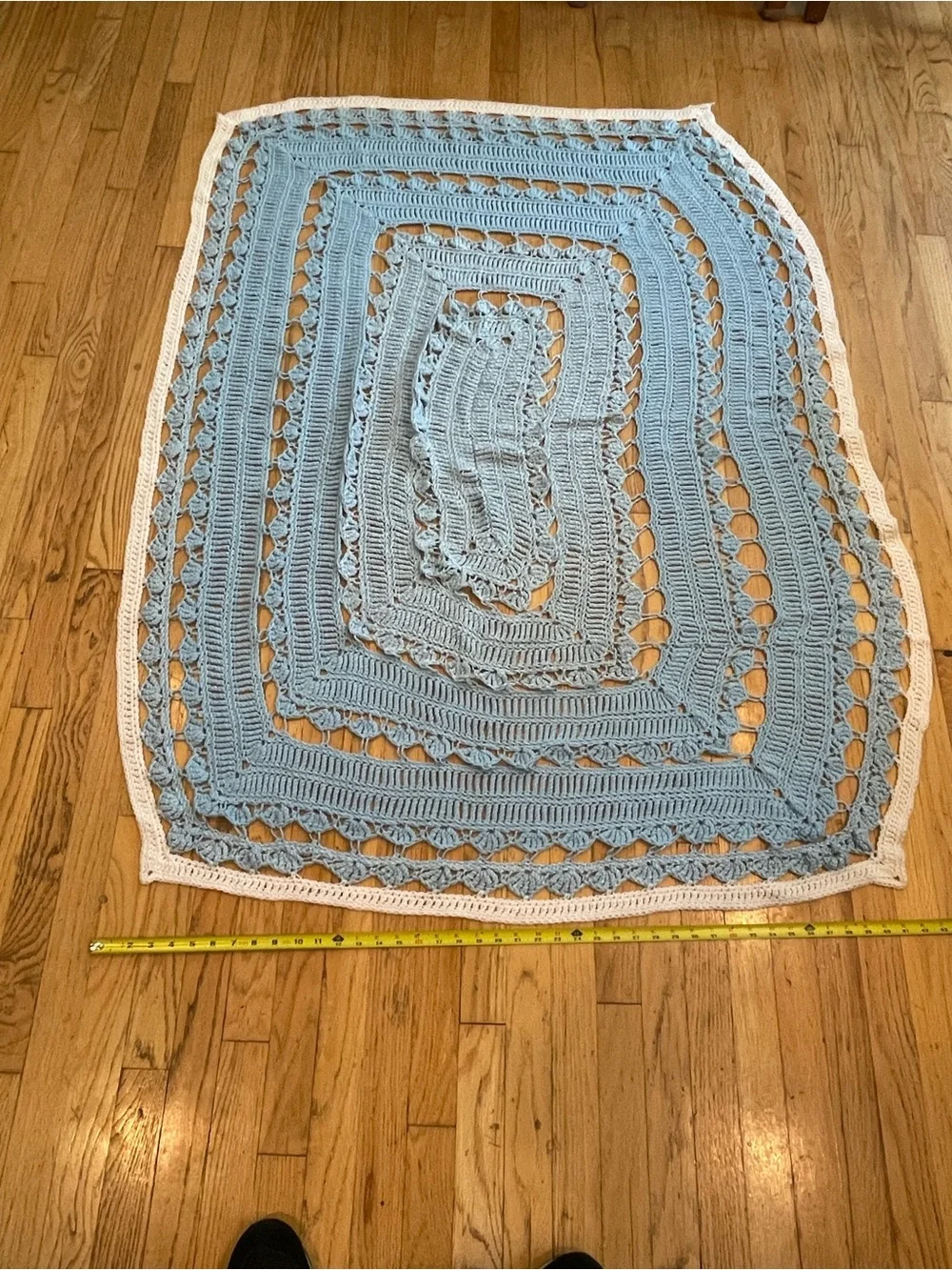 Handmade Light Blue Crochet Throw with Cream Border